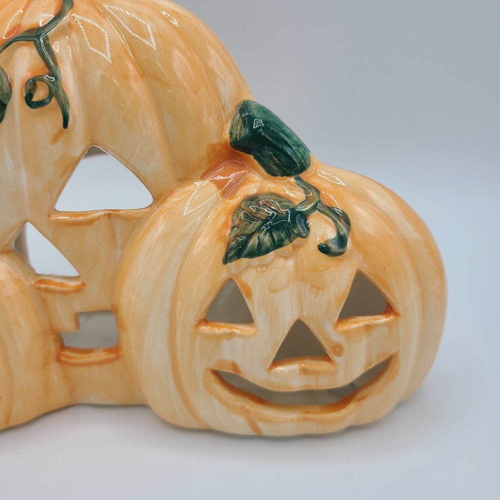 Vintage Ceramic Halloween Jack-o-Lantern Pumpkins Candle Holder Tealight Taiwan - Picture 3 of 9